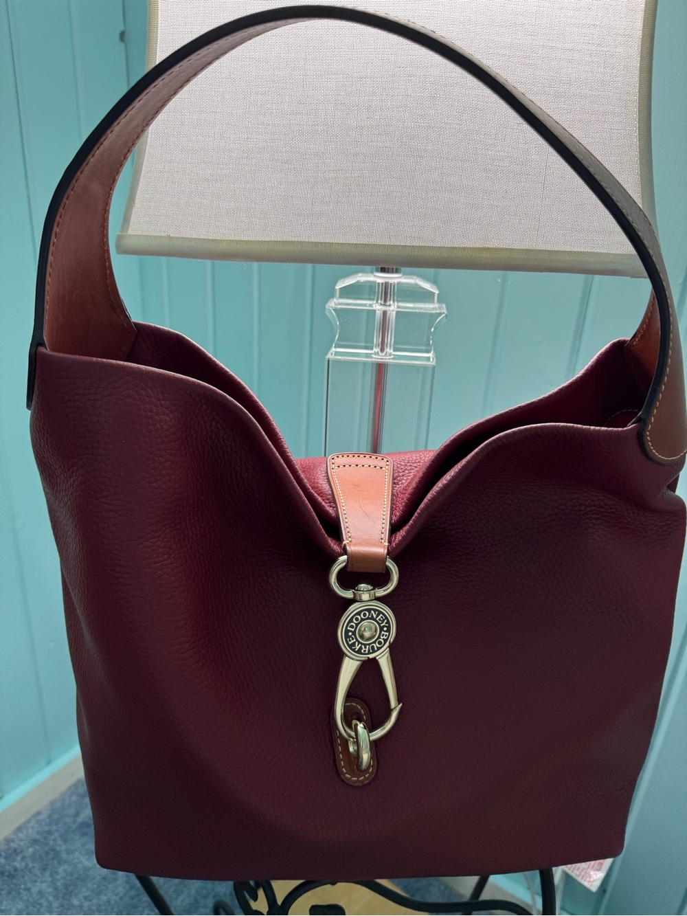 Dooney & Bourke Maroon Leather Shoulder Hobo with Tan Trim Perfect Fall Color